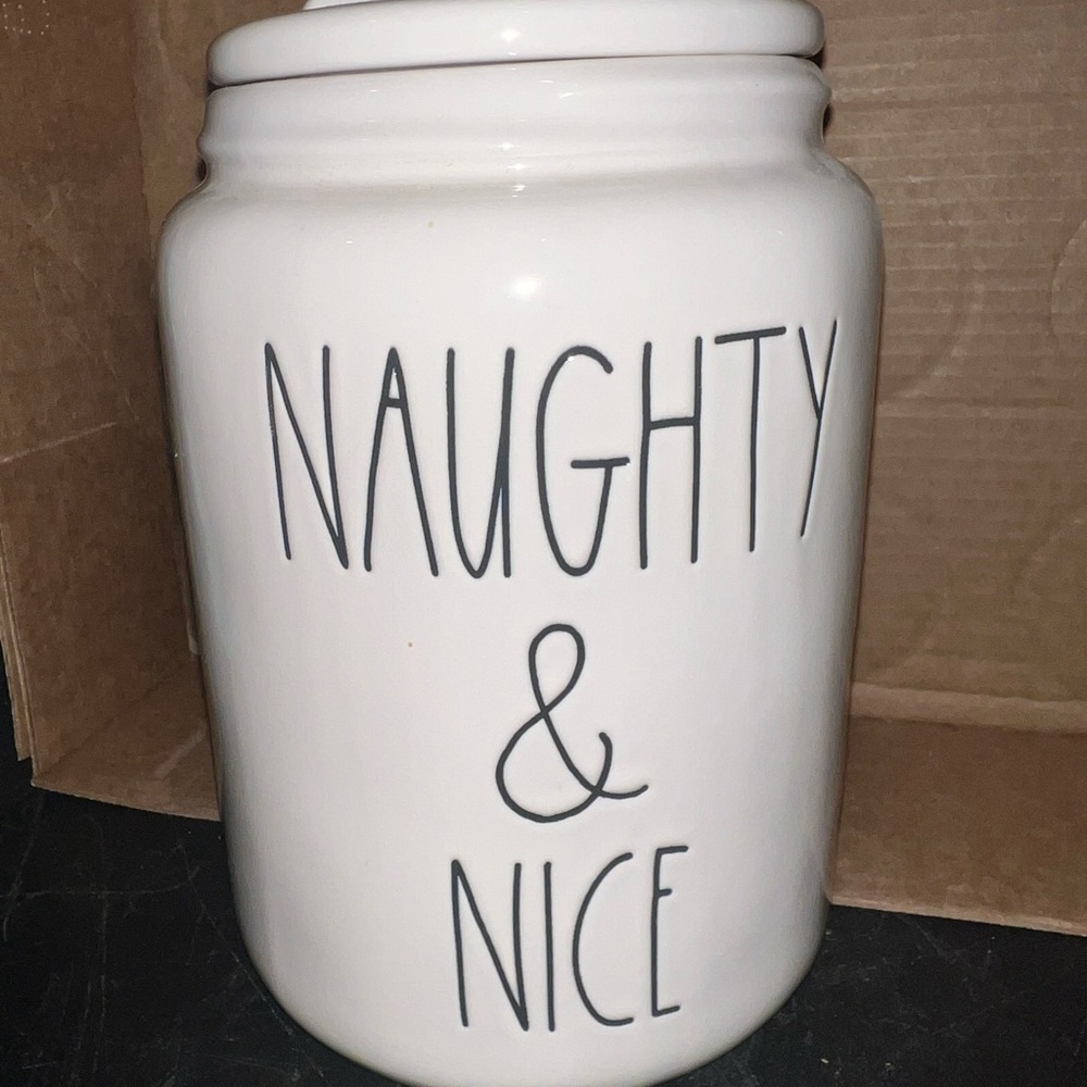 Rae Dunn White Naughty & Nice Holiday Canister